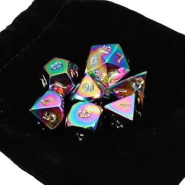 7Pcs Rainbow Metal Polyhedral Dice DND RPG MTG Role Playing Game With Bag
