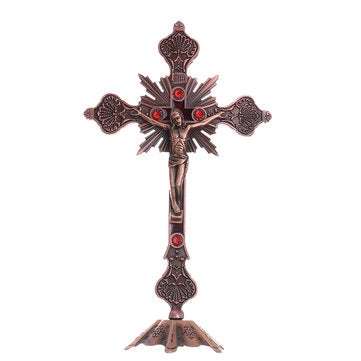 Antique Red Copper INRI Catholic Altar Standing Religious Crucifix With Base ... (COLOR.: REDCOPPER)