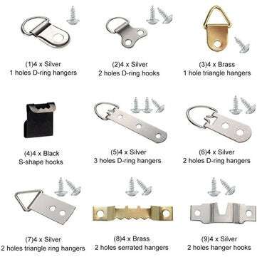 96Pcs Photo Frame Hanging Hooks Kit 9 Models Picture Hanger Hooks with Screws for Office Family Phot