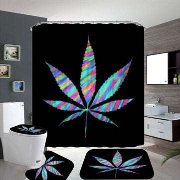 Bakeey Plant Leaves Printed Curtain For Bathroom Shower Anti-slip Bath Mat Sets Toile... (TYPE: SET)
