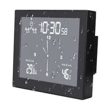 Bakeey TS-WP10 Multifunctional Bathroom Temperature and Humidity Alarm Clock LCD ... (COLOR.: BLACK)