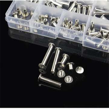 90 Sets M5 6-30mm Nickel Plating Phillips Chicago Binding Posts Stud Screws Rivet Button Bookbinding