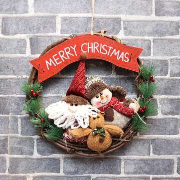 Christmas Rattan Wreath Wall Door Decorations Santa Claus Snowman Bear Garland (STYLE: A)