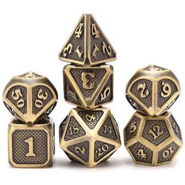 7 Pcs/Set Alloy Metal Dice Set Playing Game Poker Card Dungeons Dragons Party Boar... (COLOR.: GOLD)