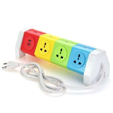 Alardor ALD-4W8KLU 250V Rotating Socket Patch Panel USB Plug Board Power Strip (PLUG: USPLUG)