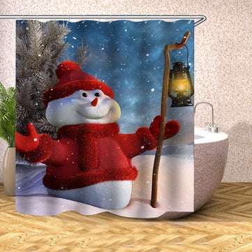 Christmas Decoration Christmas Snowman Shower Curtain Washable Eco-friendly Waterproof Curtain With
