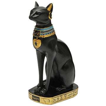 9.6inch Resin Vintage Egyptian Bastet Goddess Figurine Black Cat Pharaoh Statue Epoxy
