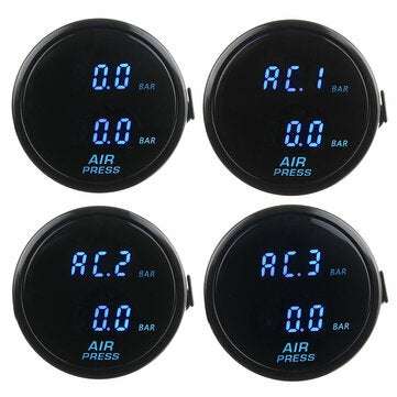 52mm Air Pressure Gauge Bar Dual Digital Display Air Ride Meter with Sensor Blue LED