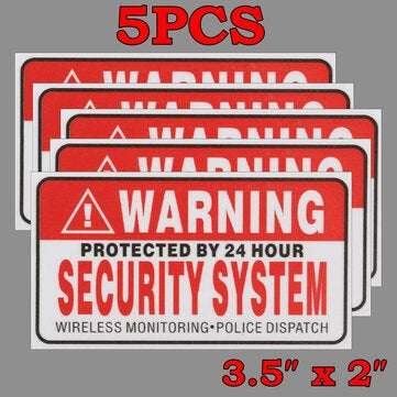 5Pcs Self-adhensive Camera CCTV Sticker Safty Signs Decal Protected by 24 Hour Security System