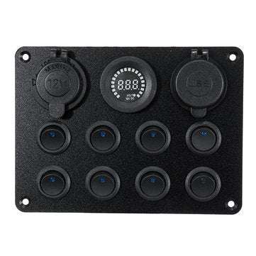 8 Gang Switch Panel 12V-24V Toggles ON OFF USB Voltage Interior Controls Car Boat Marine LED Rocker