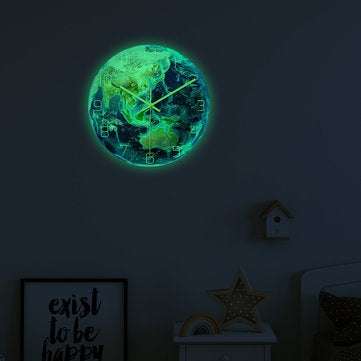 CC087 Creative Asia Luminous Earth Wall Clock Mute Wall Clock Quartz Wall Clock For Home Office Deco