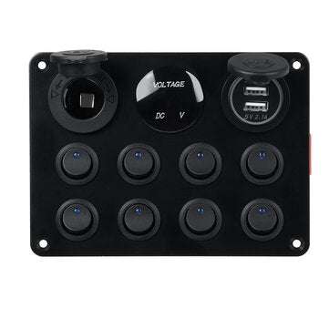 8 Gang 12V Switch Panel 11x15cm For Caravan RV Yacht Blue LED Dual USB + Display