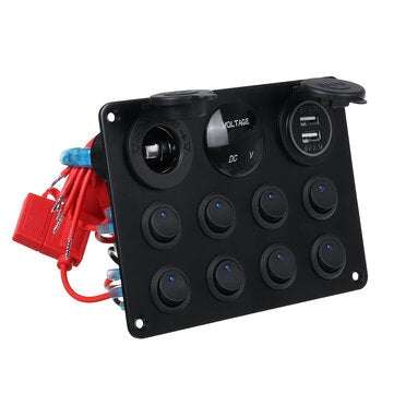 8 Gang 12V Switch Panel 11x15cm For Caravan RV Yacht Blue LED Dual USB + Display