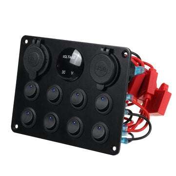 8 Gang 12V Switch Panel 11x15cm For Caravan RV Yacht Blue LED Dual USB + Display