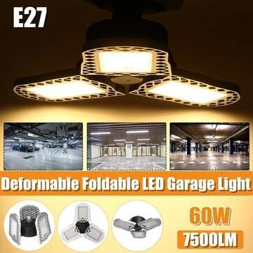 60W LED Garage E27 Light Bulb Deformable Ceiling Fixture Lights Shop Workshop Lamp (COLOR: SILVER)