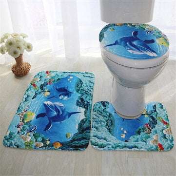Anti-Slip Floor Mat Bathroom Pedestal Rug Toilet Lid Cover Floor Mat Bath Mat Bathro... (PATTERN: D)