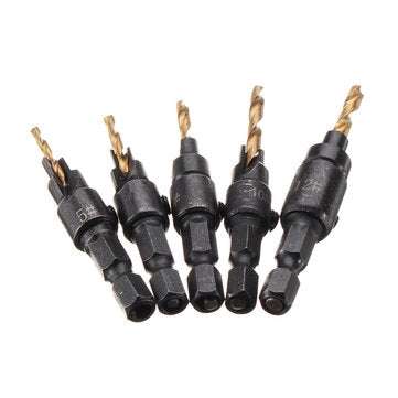 5pcs HSS 5/6/8/10/12 Countersink Chamfer Drill Bit Set Pilot Hole Woodworking Tool