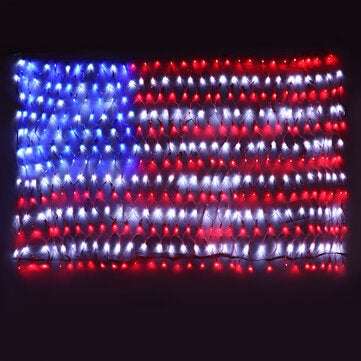 AC110V 2m*1m American Flag Net Lamp Waterproof 390LED String Light Outdoor Yard Home Holiday Decorat
