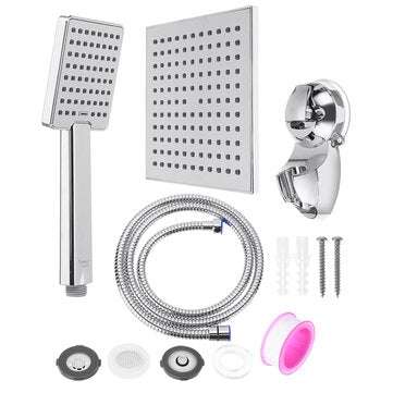 8 Inch Large Angle-adjustable Square Shower Head Electroplating Five Piece Set
