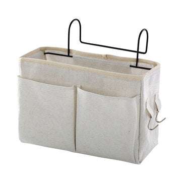 Bedside Storage Hanging Bag Bed Table Shelf Basket Rack Canvas Storage Basket Dor... (COLOR.: WHITE)
