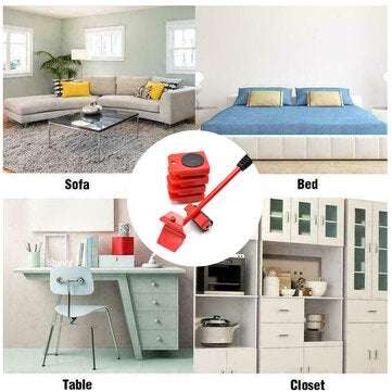 5PCS Furniture Lifter Easy Moving Sliders Mover Tool Set Roller Move Tools