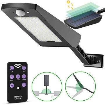 66 LED Solar Wall Light 1000Lm Outdoor Adjustable Motion Sensor Street Lamp with Remote Controller