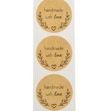 500PCS Kraft Paper Handmade With Love Sticker DIY Gifts Wrap Cookies Packaging Stickers