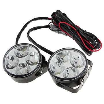 A Pair 4W DC 12V 4LED Round White Car Daytime Running Light