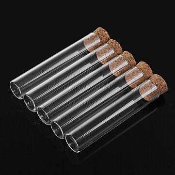 5Pcs 20x100mm Glass Test Tube Flat Bottom Sample Seal Tube with Wooden Stopper Lab Glassware