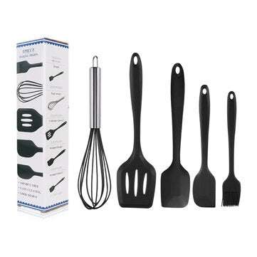 5pcs Silicone Cooking Utensils Kitchenware Set Eggg Beater Spoon Spatula Tools (COLOR: BLACK)