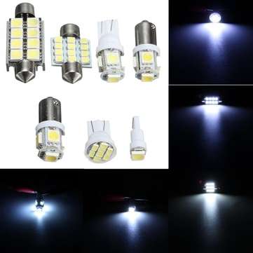 7pcs 12V White Car Interior LED Reading Light Kit Dome Licence Plate Side Mark Lamp