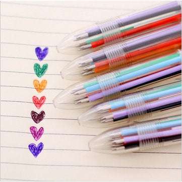 5pcs/lot 6 in 1 Multicolor Rainbow Ballpoint Pen Students Office Transparent Ball Point Ballpoint