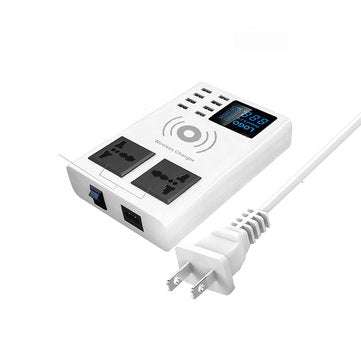 8 USB Ports Qi Wireless Fast Charger Digital LED Display Smart Quick Charge Station  (PLUG: UKPLUG)