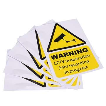 5PCS Yellow Window Warning Stickers Signs Decal CCTV In Operation