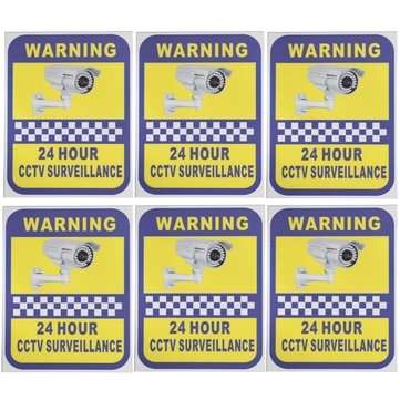 6Pcs CCTV Camera Warning Stickers Surveillance Vinyl Decal Video Security Sign