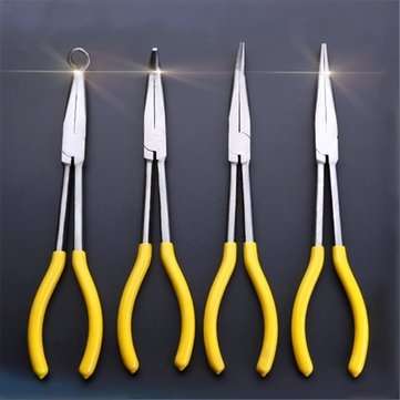 4Pcs 11 inch Extra Long Nose Pliers Straight Bent Mechanic Equipment Hand Tool Set