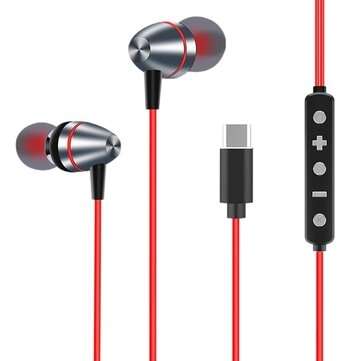 Bakeey K1 Type-C DSP Sound Card Headset Stereo Sound Wire Control Voice Earphone for ... (TYPE: RED)