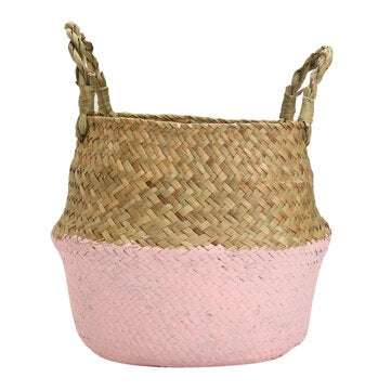 5PCS Mat Grass Belly Basket Storage Plant Pot Foldable Laundry Bag Room Decorative... (COLOR.: PINK)