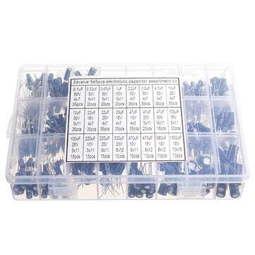 545PCS 50V 25V 16V 10V Inline Type Electrolytic Capacitor Assorted Kit 0.1UF-1000UF 24value Electrol
