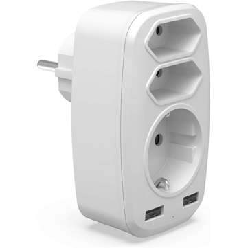4000W 250V USB Socket Adapter 5-in-1 Multiple Plug 3 Way Multi Plug Double Euro and 1 Schuko Multi S