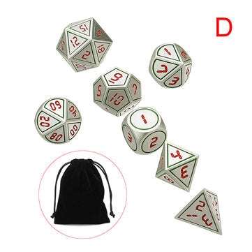 7pcs Heavy Metal Polyhedral Dices DnD RPG SET w/ Bag (STYLE: D)