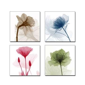 4Pcs Framed Abstract Flower Canvas Print Art Painting Home Wall Decorations 30cm