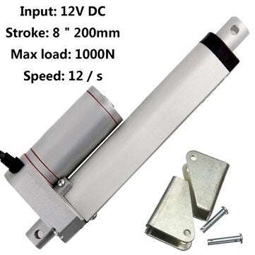 Aluminum 8 inch 200mm 12V 1000N 225LB 12mm/s Miniature DC Electric Linear Actuator Motor