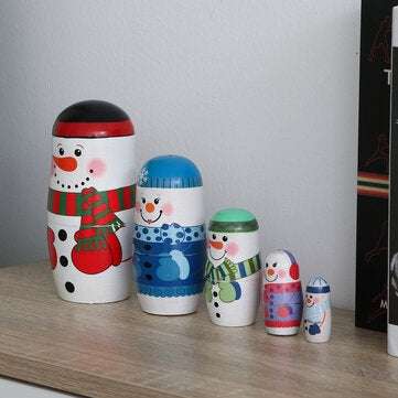 5 Layers Russian Nesting Dolls Wooden Christmas Ornaments DIY Handmade Crafts Creative Merry Christm