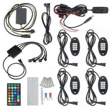 4PCS 12V RGB LED Mini Rock Light Under Body Lamp Turn Signal Break Voice RF Remote Control For Car M