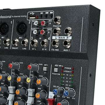 48V Professional 4-Channel Live Studio Audio Sound USB Mixer Mixing Console