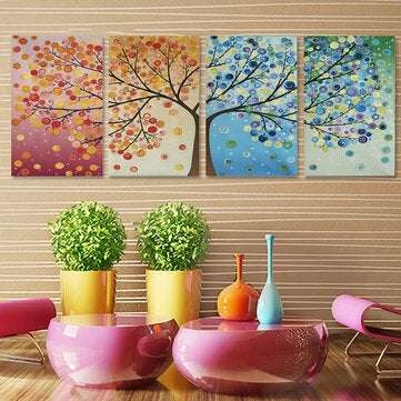 4pcs Canvas Wall Art Painting 40*60cm Hanging Pictures Season Trees Living Hall Decoration Supplies