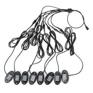 8Pcs LED RGB Offroad Rock Light Underbody Lamp bluetooth APP Control For Car Truck