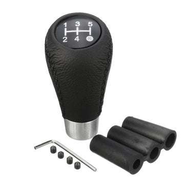 5 Speed Black Leather Stitch Manual Automobile Gear Stick Shift Knob Shifter Kit