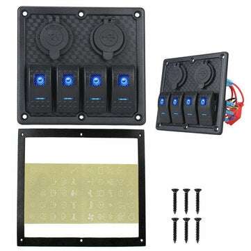 4 Gang 12/24V Switch Panel for Car Boat Marine LED Dual USB ON-OFF Toggle Rocker